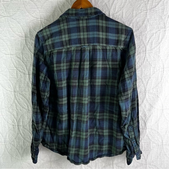 Woolrich Blackwatch Plaid Cotton Flannel Women L Button Down HOLES PAINT STAINED - Picture 15 of 16